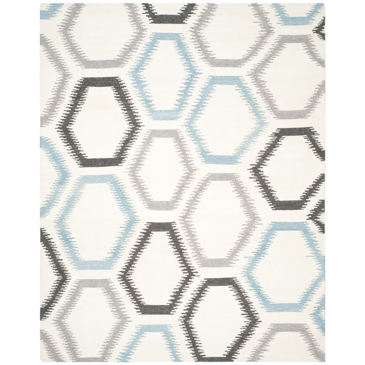 Ivory Geometric Square Flat-Woven Wool & Viscose Rug, 5' x 8'