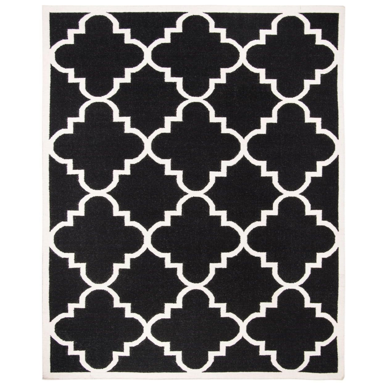 Black and Ivory Geometric Wool 4' x 6' Flat Woven Rug