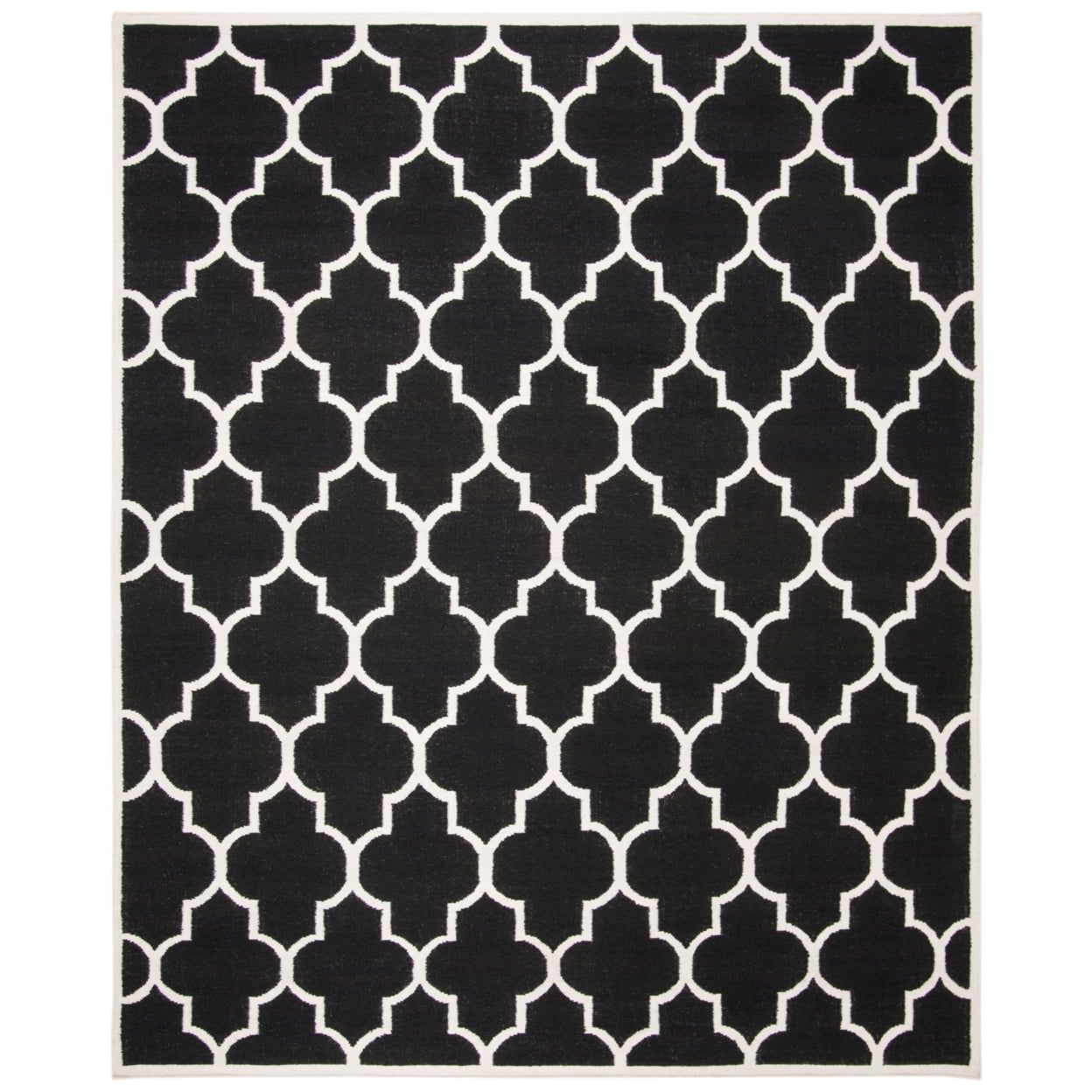 Ivory and Black Geometric Wool Flat Woven Rug