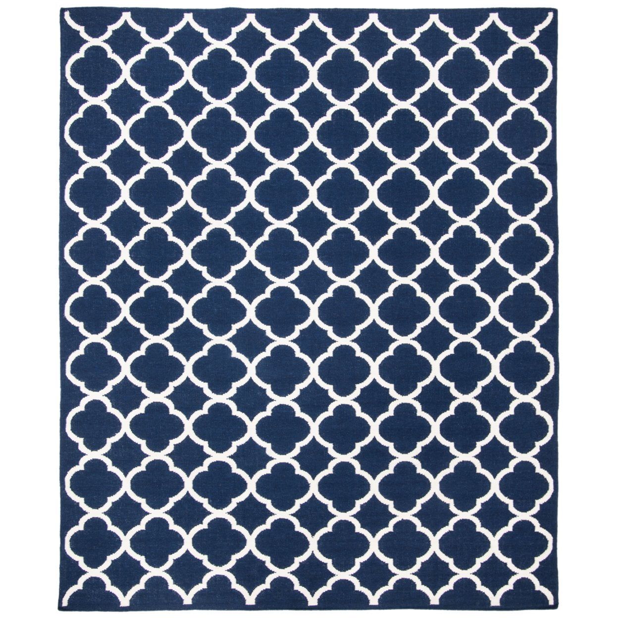 Navy and Ivory Geometric Wool Area Rug, 5' x 8'