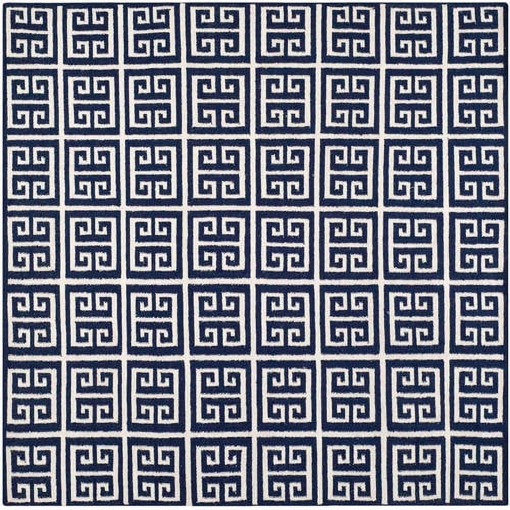 Handmade Navy and Ivory Geometric Wool Dhurrie Rug