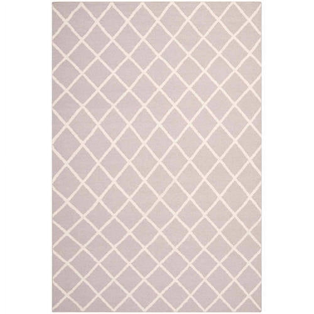 Grey and Ivory Geometric Flat Woven Wool Area Rug, 5' x 8'