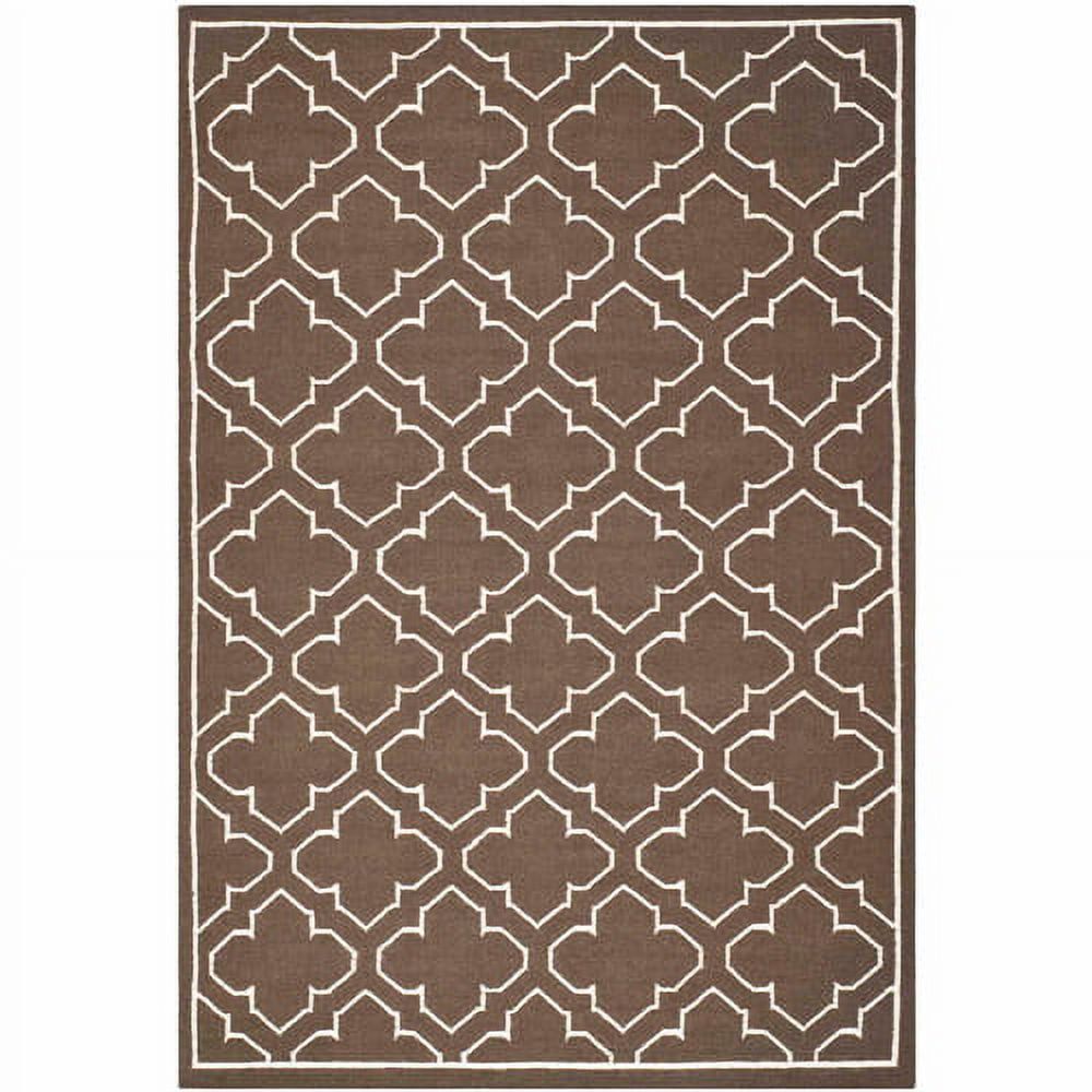 SAFAVIEH Dhurrie Walter Geometric Moroccan Wool Area Rug, Brown/Ivory, 6' x 9'