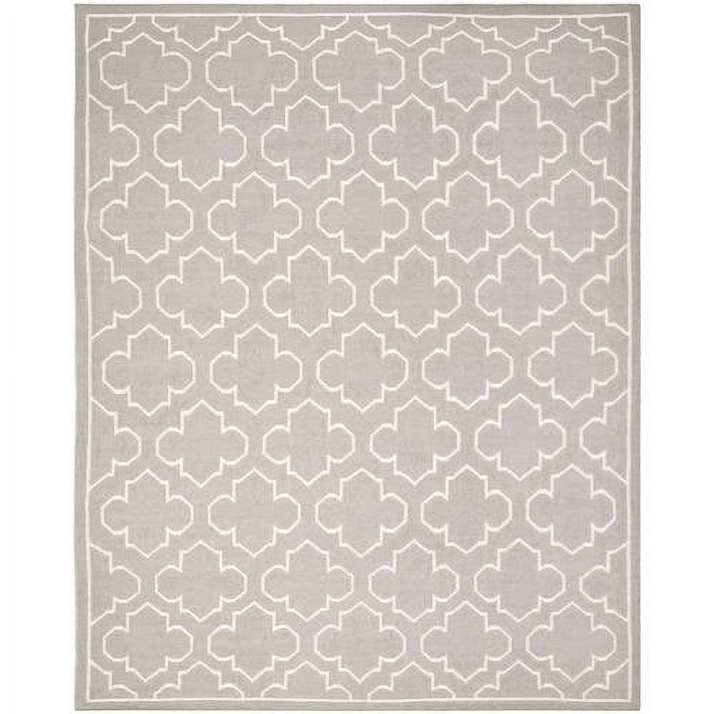 Grey and Ivory Geometric Wool Flat Weave Rug, 9' x 12'