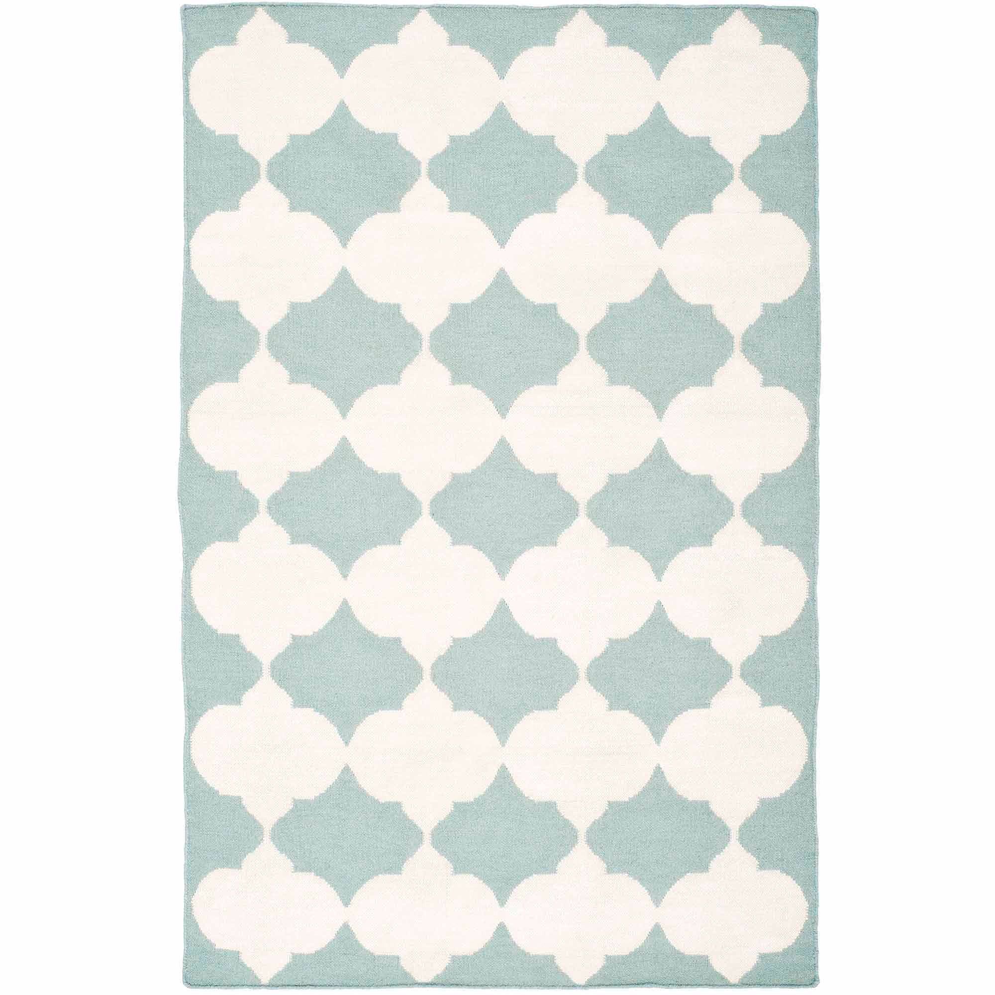 Handwoven Blue and Ivory Geometric Wool Area Rug, 4' x 6'