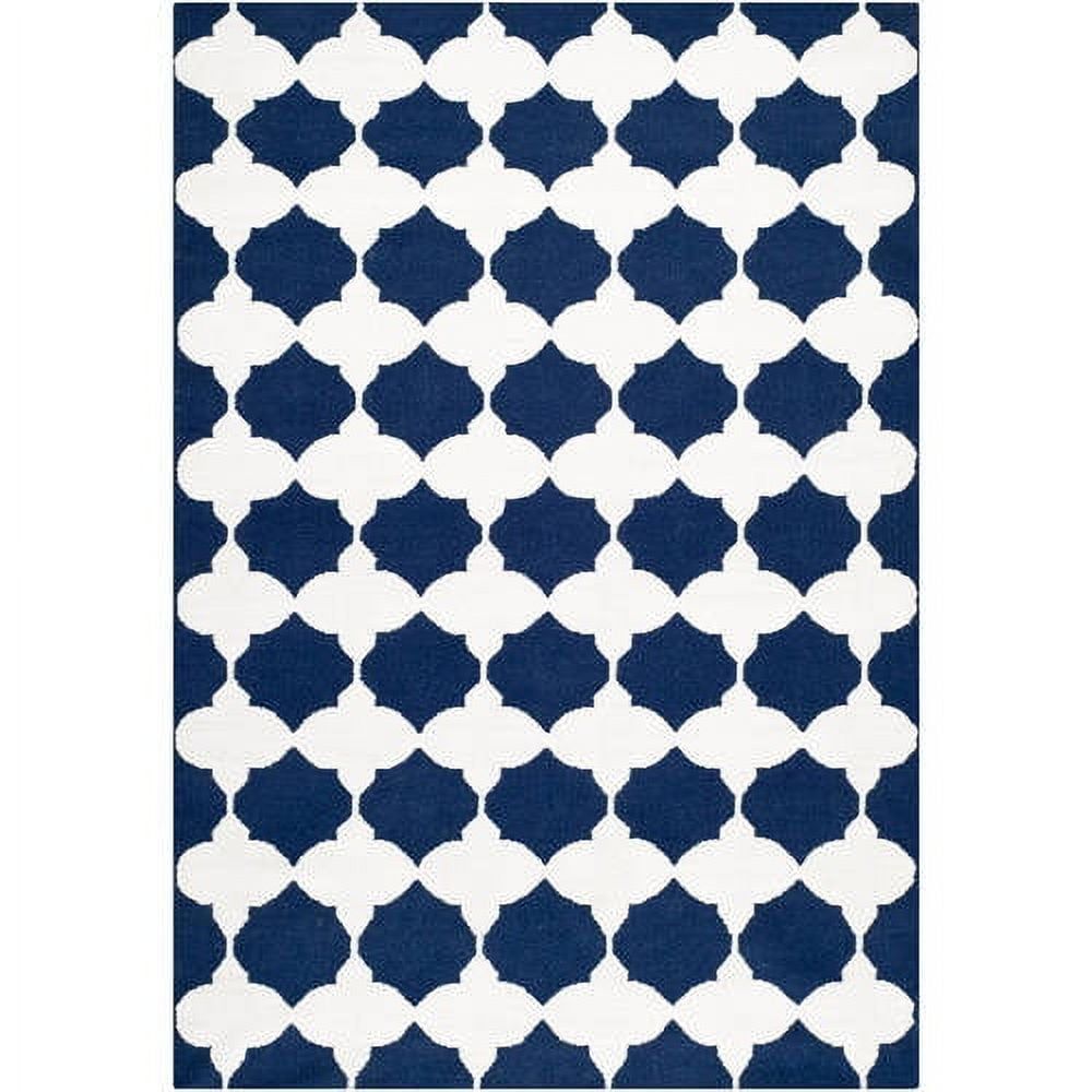 Navy and Ivory Geometric Wool 4' x 6' Flat Woven Rug