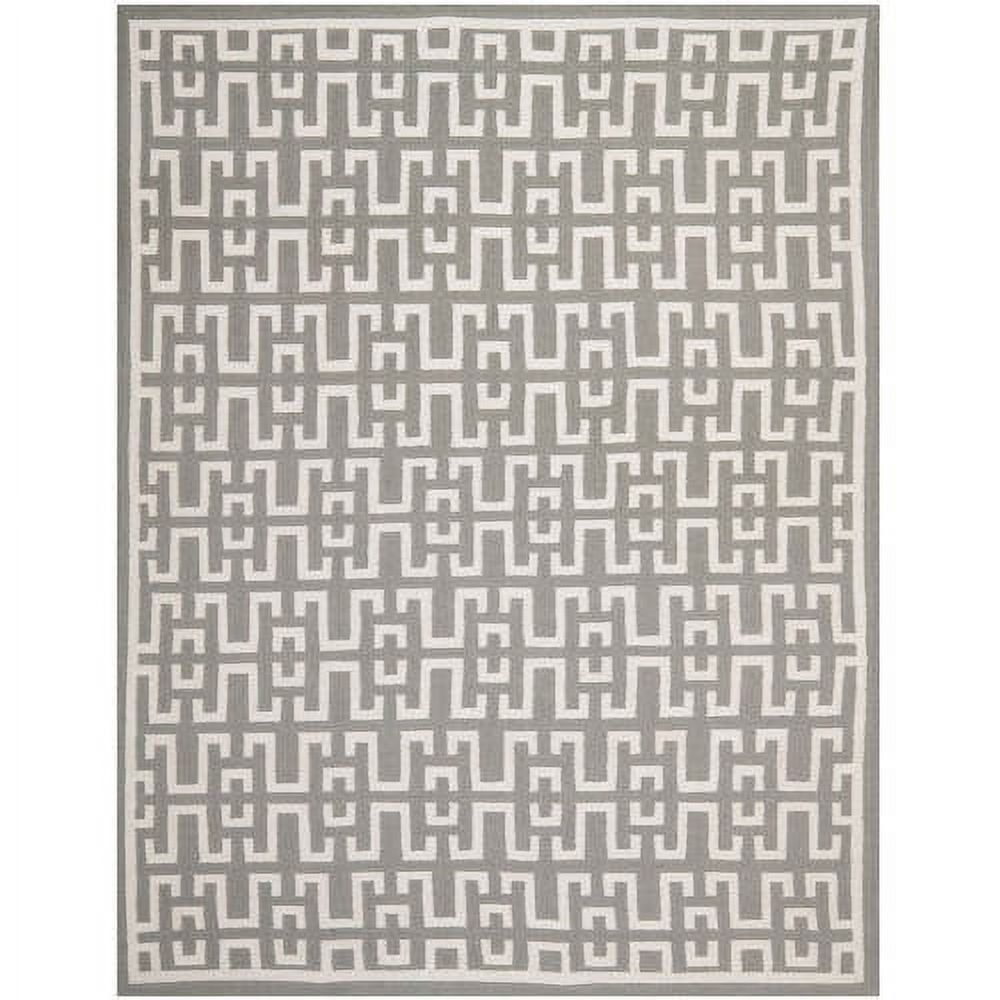 Soft Grey and Ivory Wool Geometric 9' x 12' Area Rug