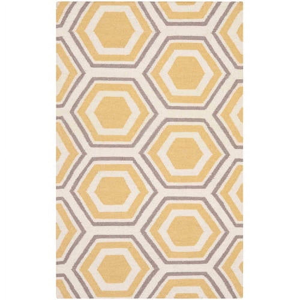 SAFAVIEH Dhurrie Weldon Geometric Hexagons Wool Area Rug, Ivory/Yellow, 6' x 6' Square