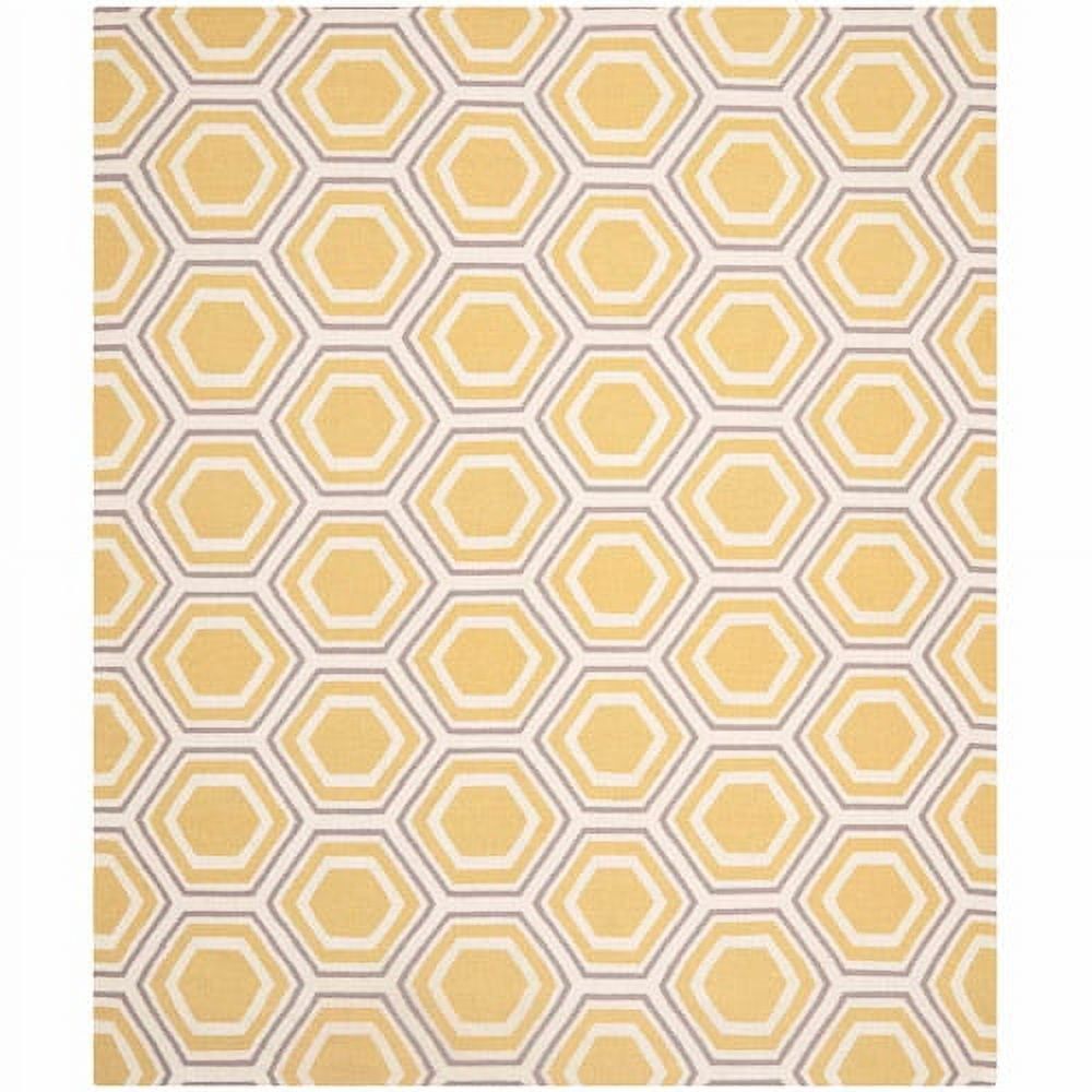 Ivory and Yellow Geometric Hexagon Wool Area Rug, 6' x 9'