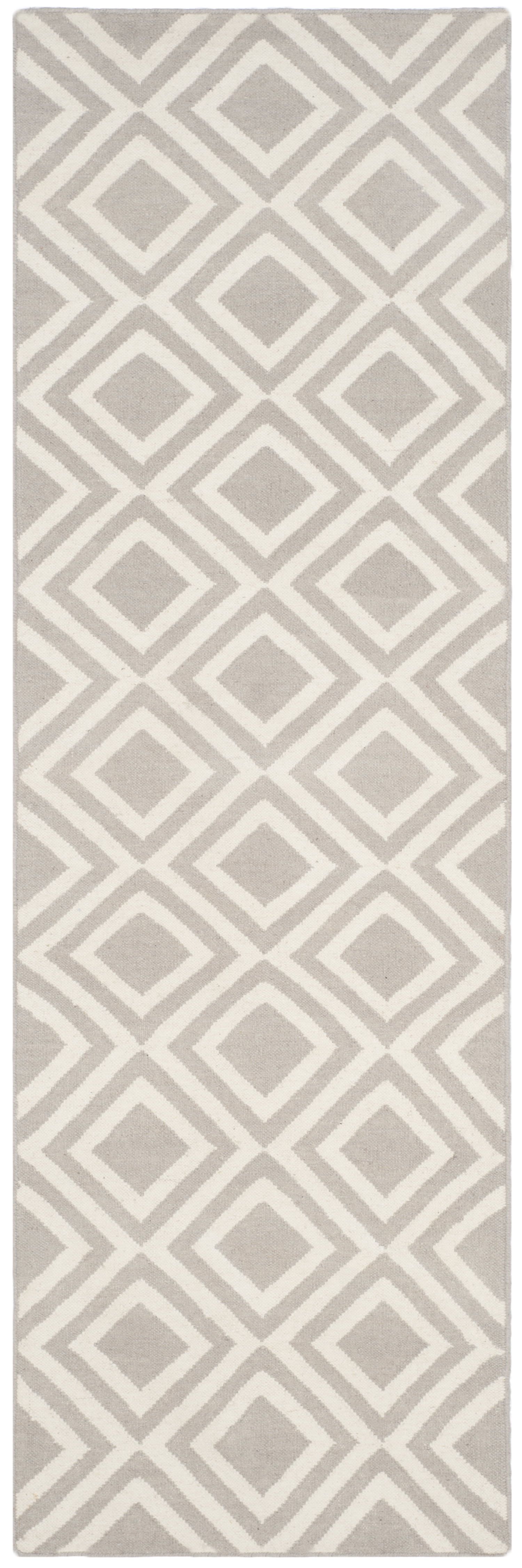 Gray and Ivory Geometric Wool Runner Rug, 2'6" x 8'