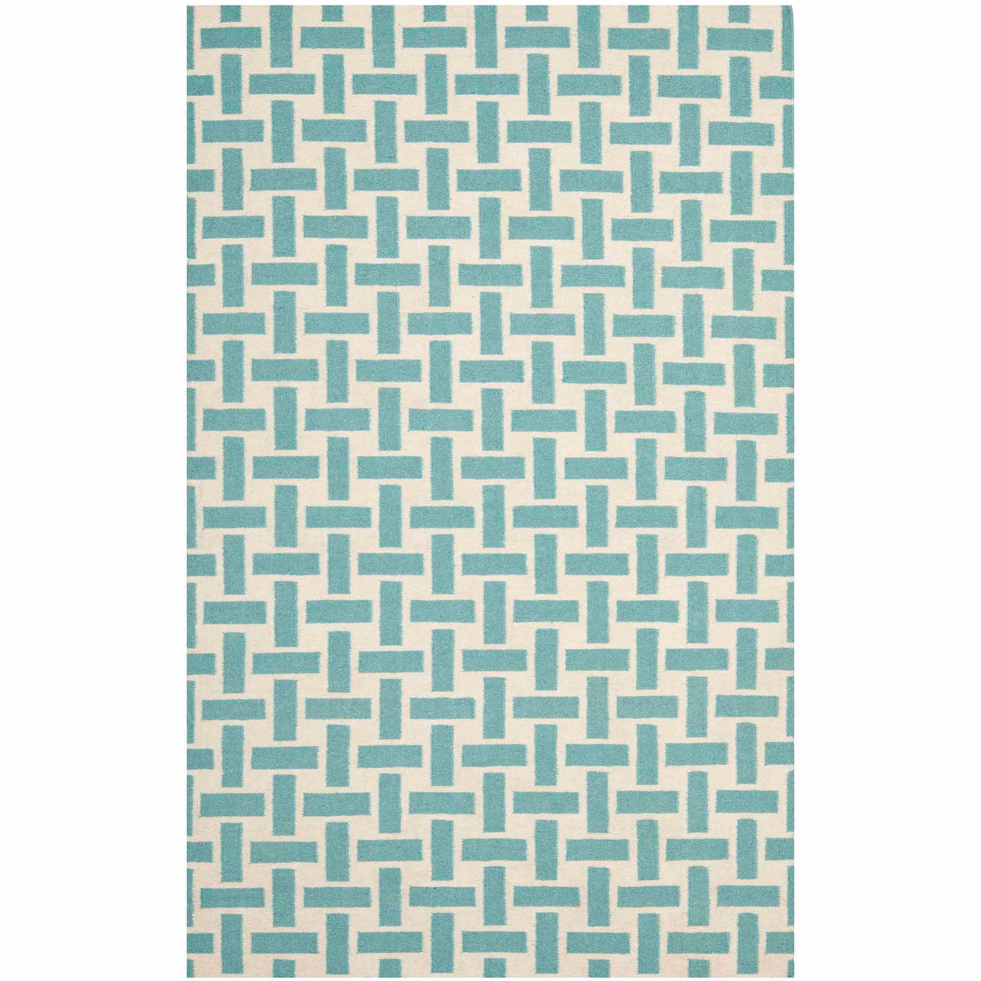 Handwoven Turquoise Geometric Wool 4' x 6' Area Rug