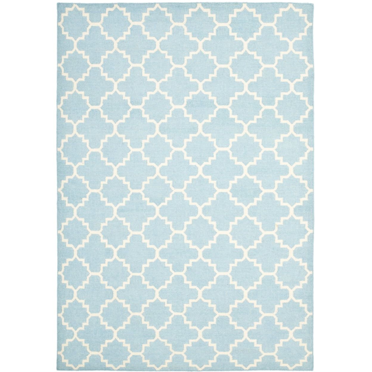 Light Blue and Ivory Geometric Wool 8' x 10' Area Rug