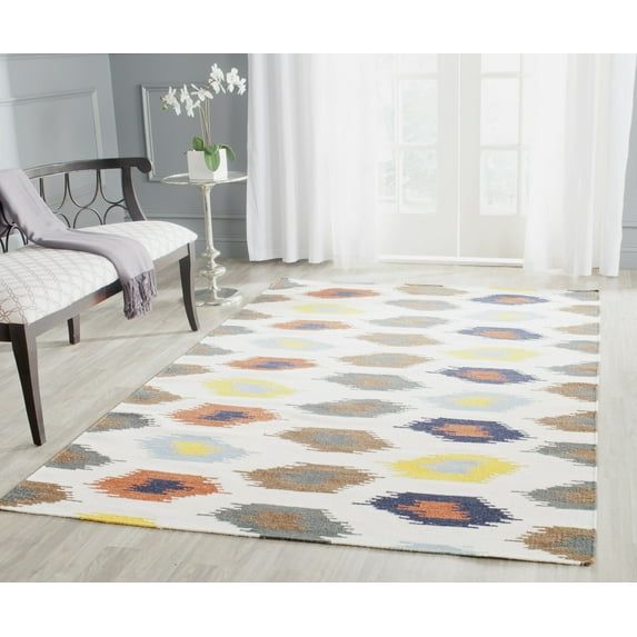 Ivory Geometric Flatweave Wool Rug, Handmade & Reversible, 8' x 10'