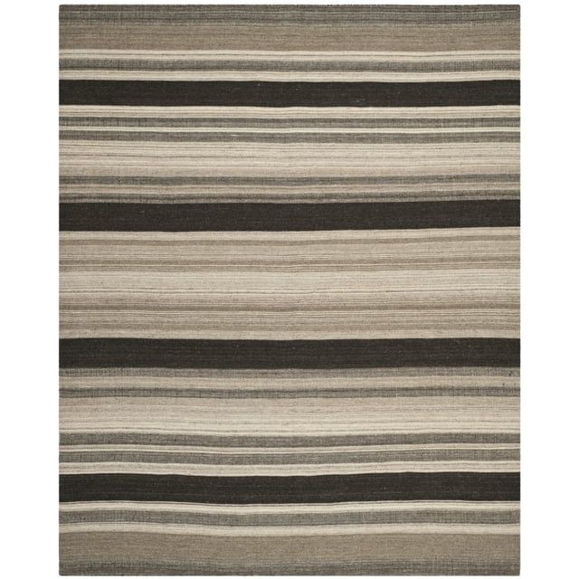 Handmade Geometric Black Wool Area Rug, 4' x 6'