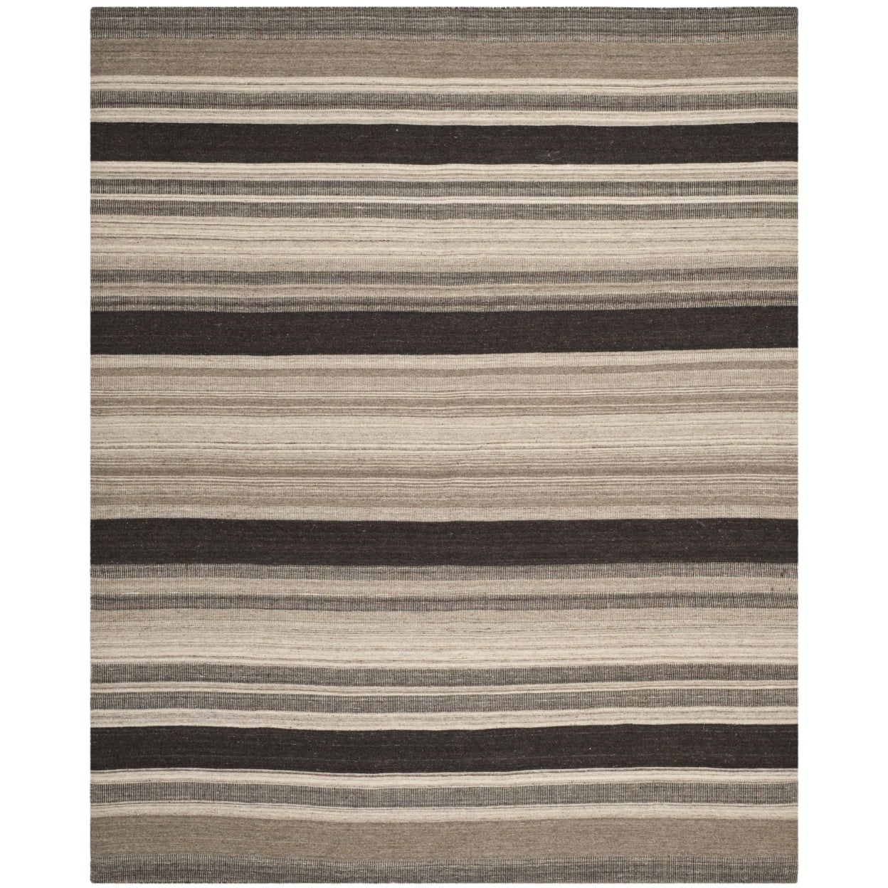 Natural and Black Flat Woven Wool and Cotton Area Rug, 5' x 8'