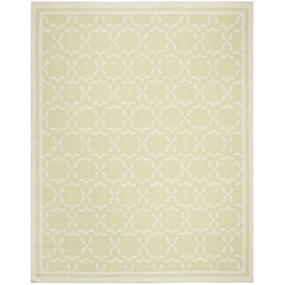 Ivory and Light Green Geometric Wool Square Rug, 6' x 6'