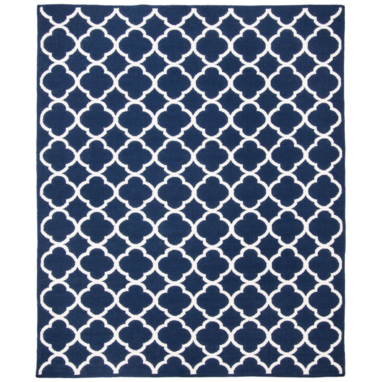 Off-White and Navy Geometric Flat Woven Wool Rug, 6' x 9'