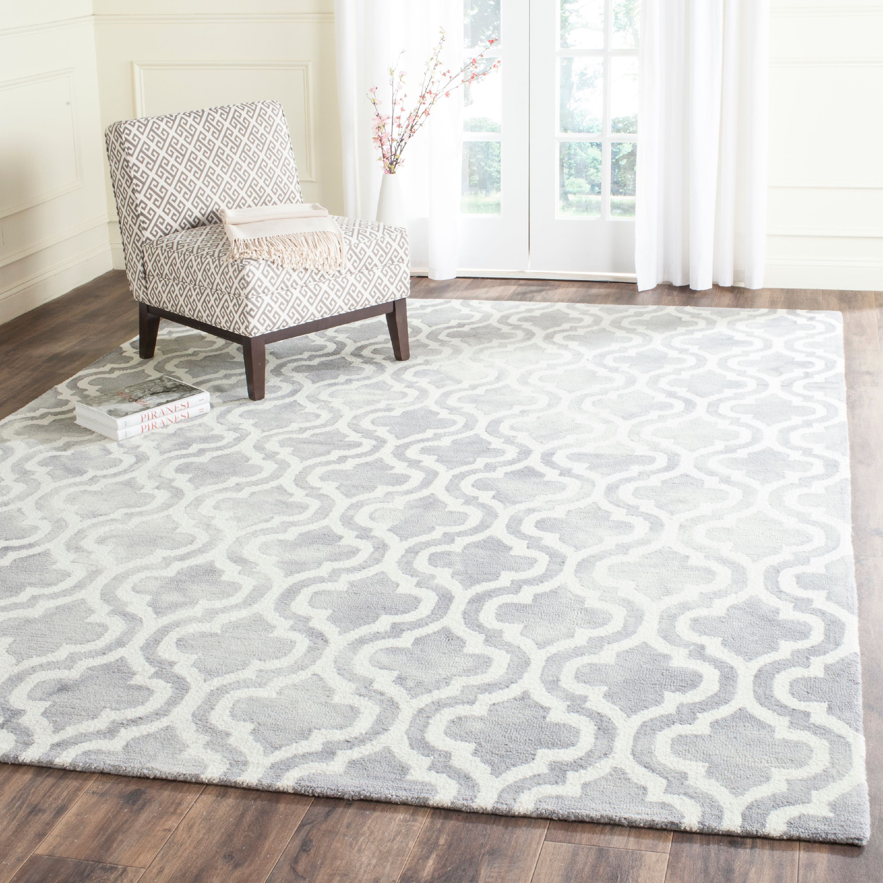 Handmade Tufted Wool Area Rug in Grey/Ivory, 9' x 12'