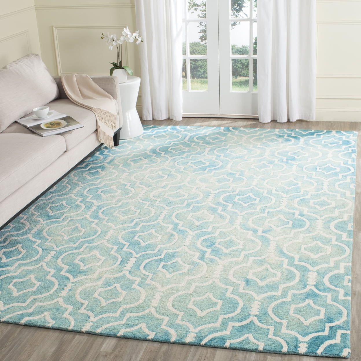 SAFAVIEH Dip Dye Lairos Overdyed Geometric Runner Rug, Turquoise/Ivory, 2'3" x 8'
