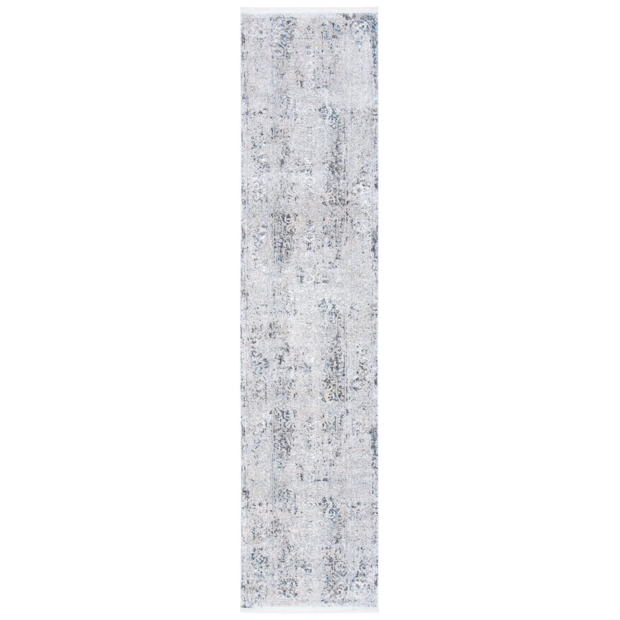 Gray and Ivory Hand-Knotted Wool Runner Rug