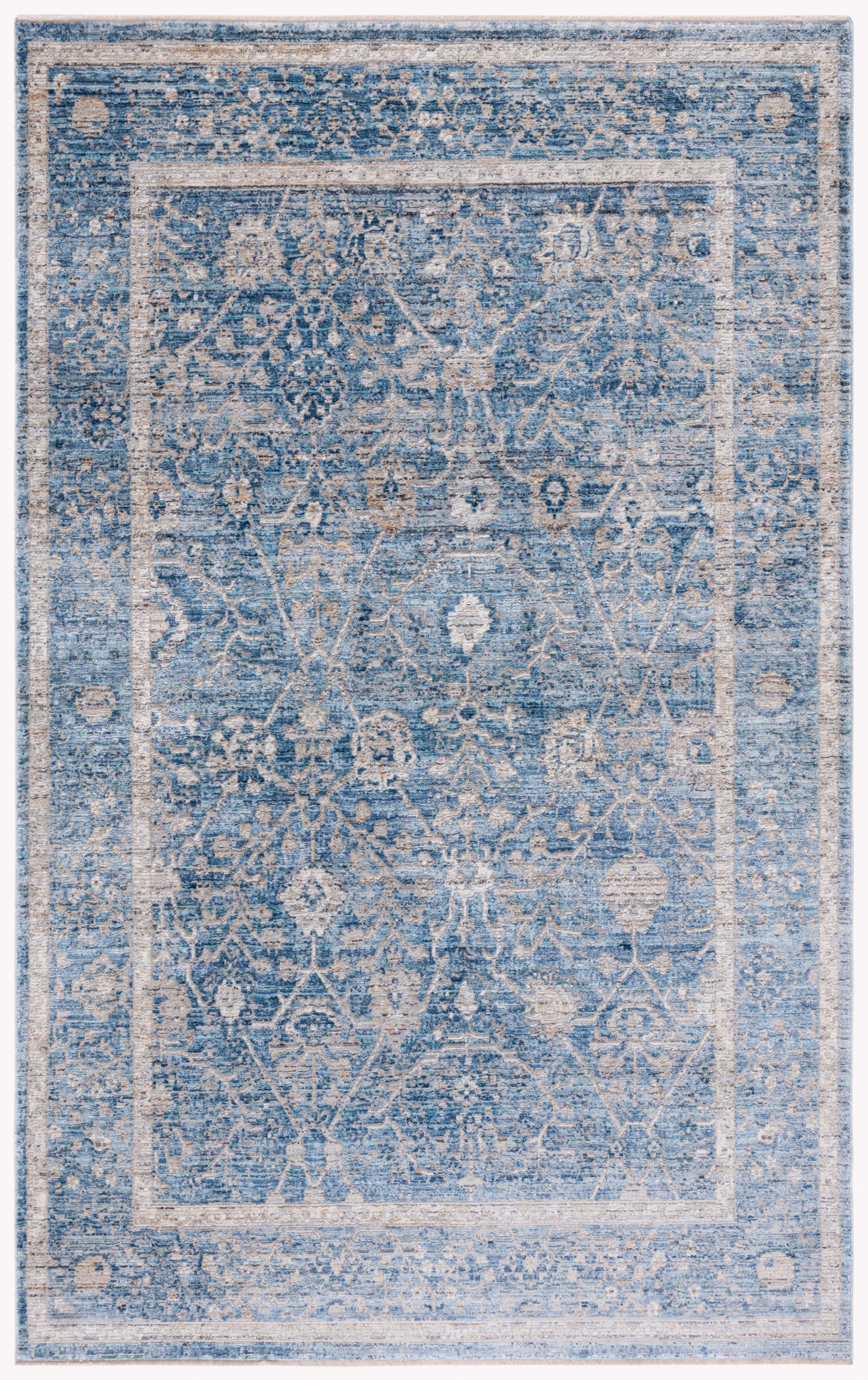 Hand-Knotted Gray and Turquoise Wool Floral Area Rug, 5' x 8'