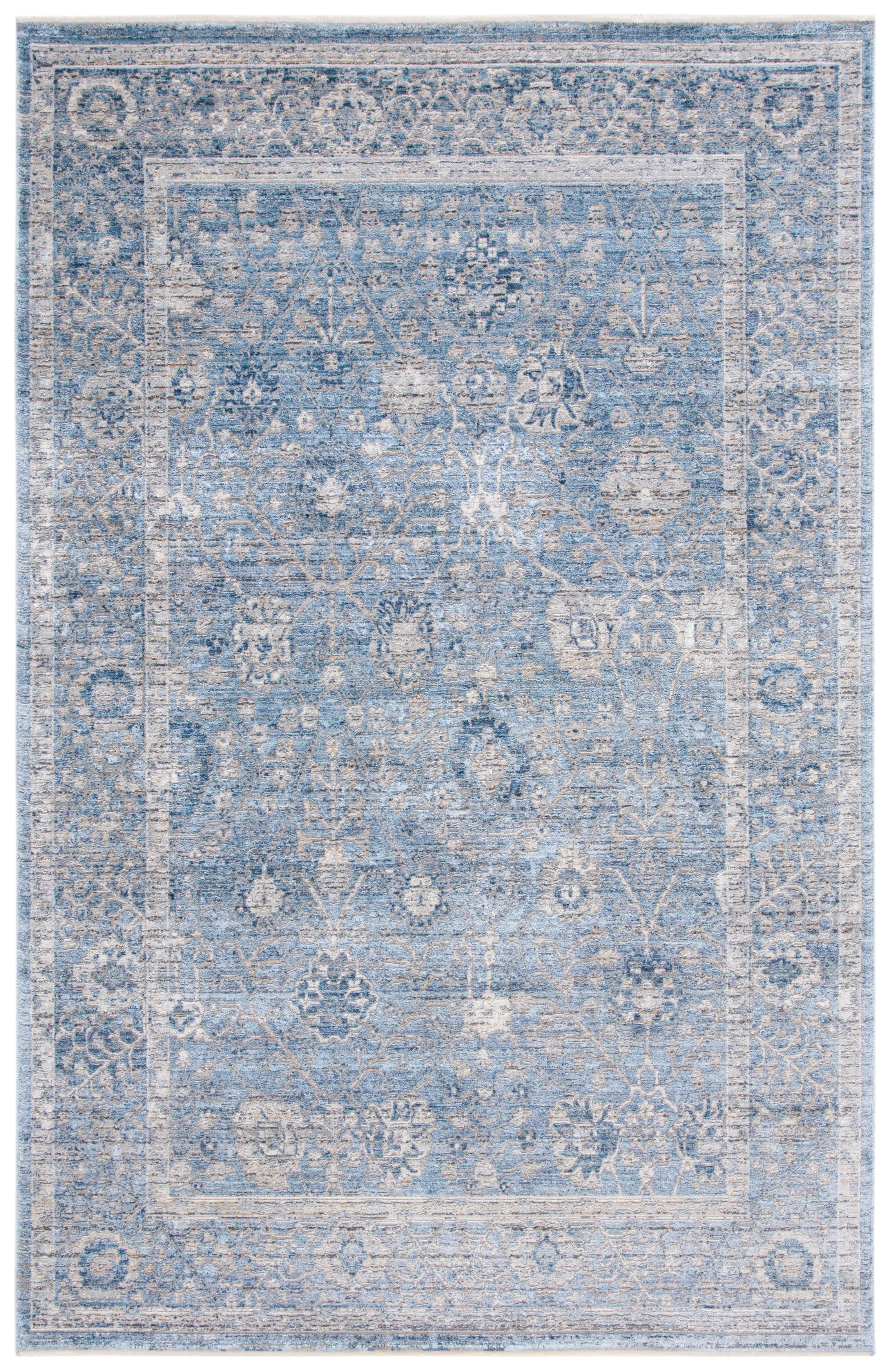 Hand-Knotted Grey and Turquoise Wool Floral Area Rug