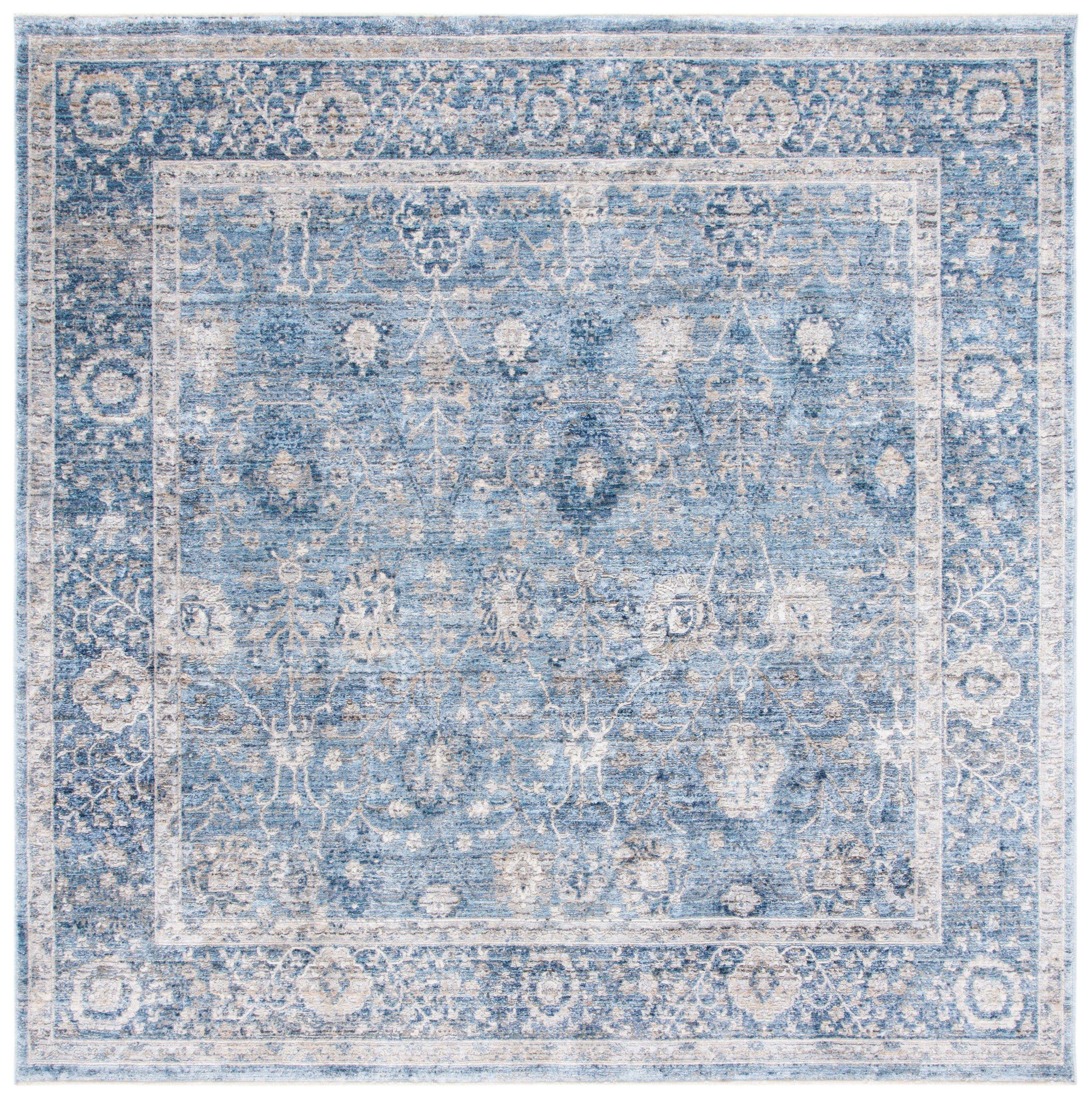 Hand-Knotted Grey and Turquoise Wool Square Area Rug