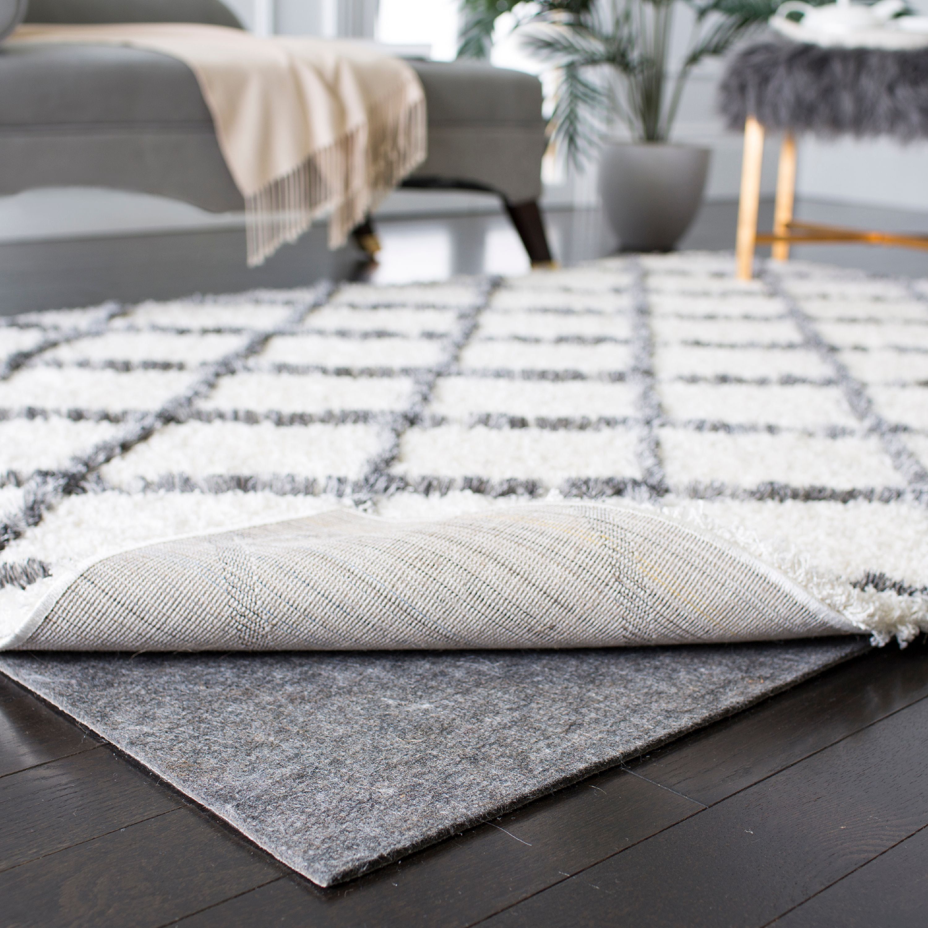 Luxurious Cushioned 4' x 6' Grey Non-Slip Rug Pad