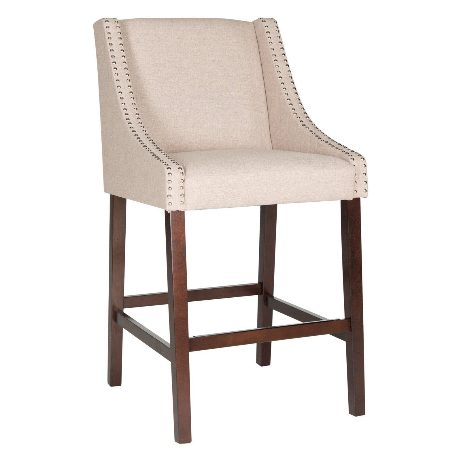 Espresso Elegance 44" Transitional Linen Taupe Bar Stool