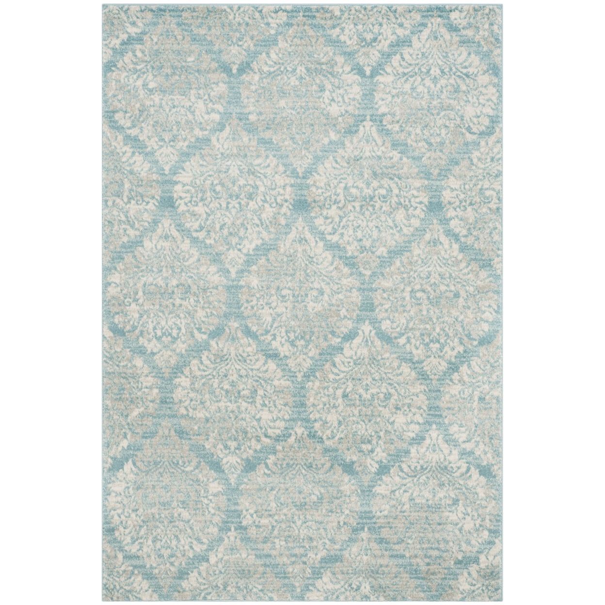 Light Blue and Ivory Floral Motif Synthetic 4' x 6' Area Rug