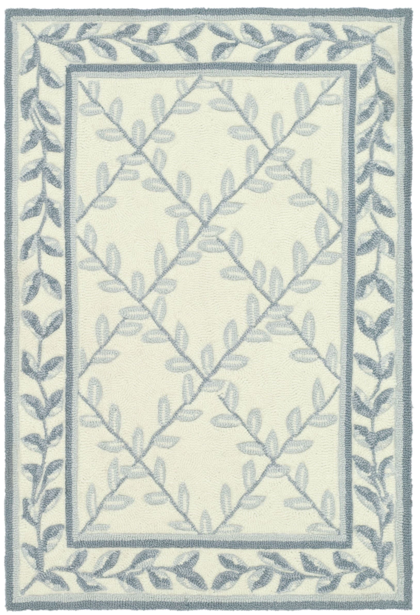 Ivory and Light Blue Tufted Synthetic Area Rug, 2' x 3'