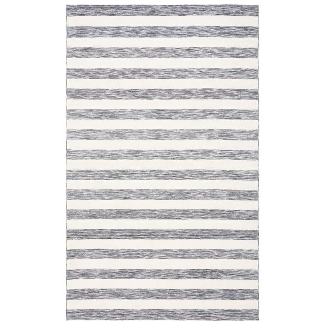 Luxurious Easy Care 5' x 8' Dark Grey/Ivory Stripe Synthetic Area Rug