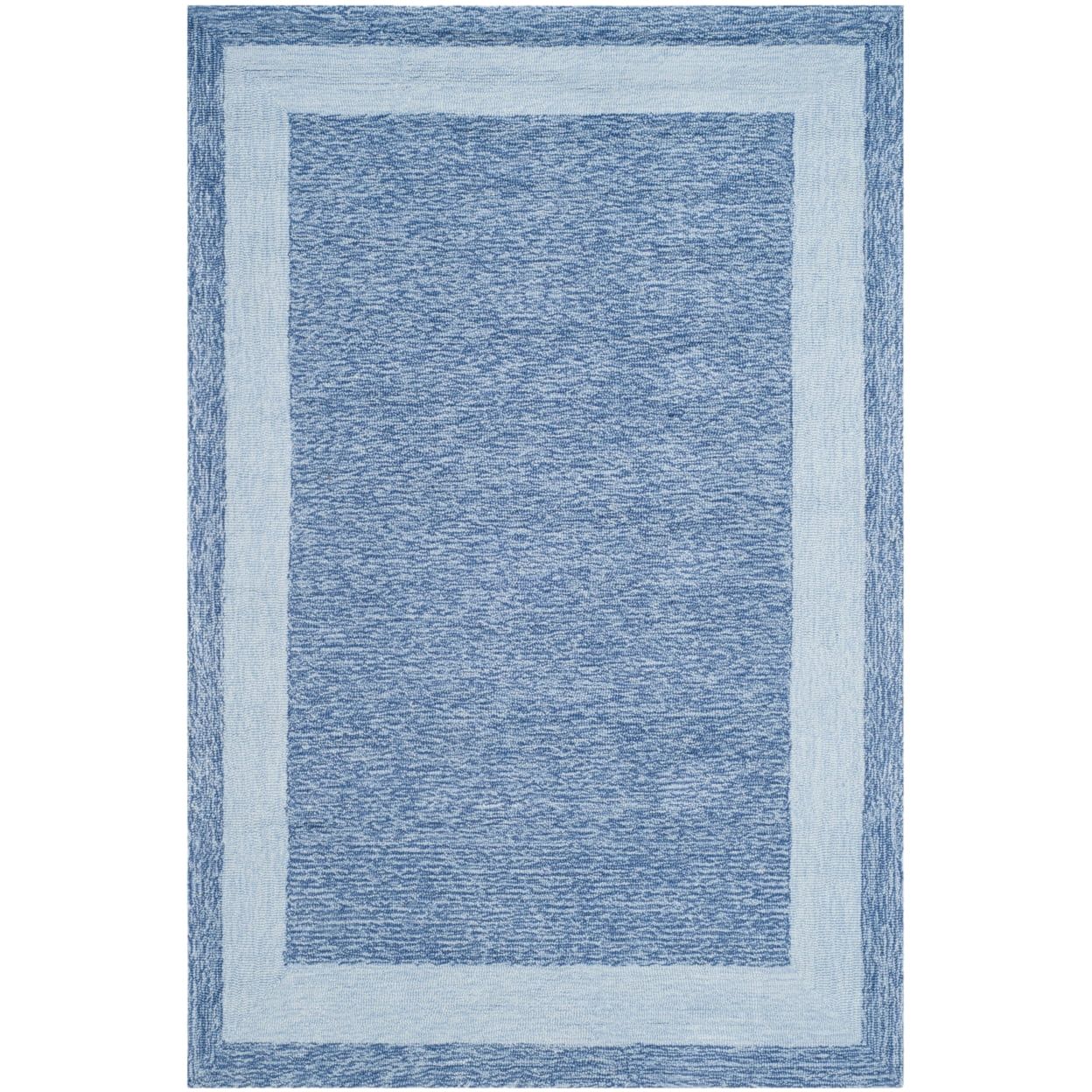 Handmade Blue Rectangular Floral Wool Area Rug, 6' x 9'