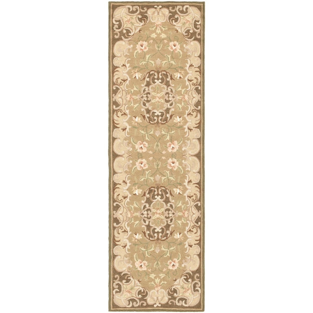 Beige and Brown Floral Wool Reversible Rug, 2' 6" x 10'