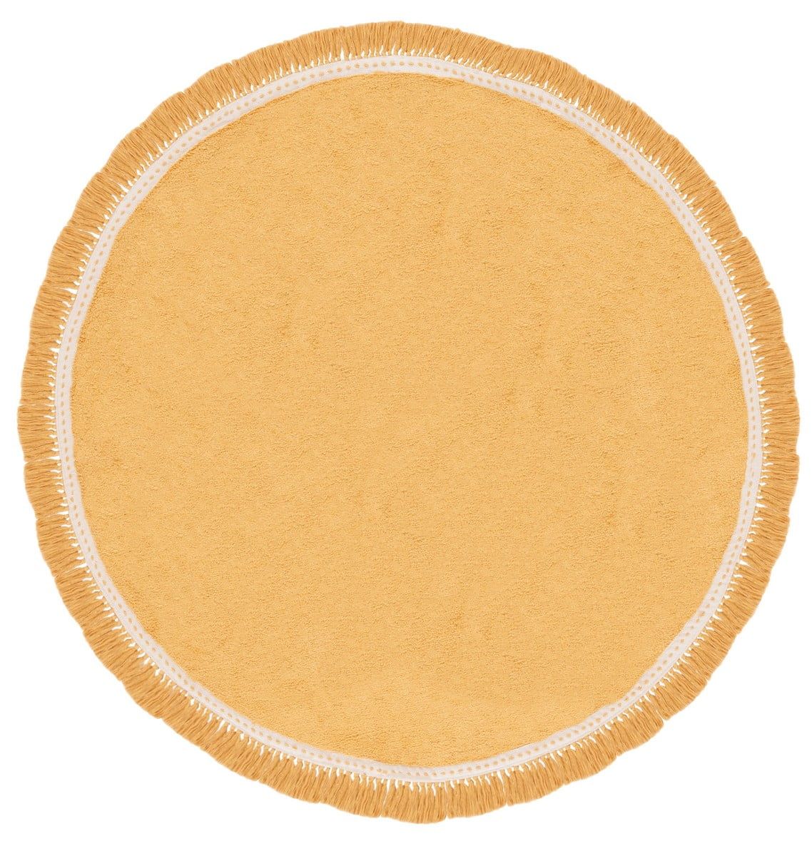 Handmade Yellow and Ivory Cotton Round Area Rug, 4' x 4'