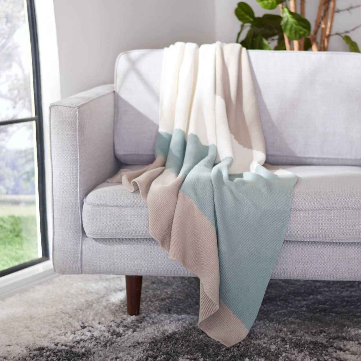 Elba Coastal Blue and Creme Cotton Throw Blanket