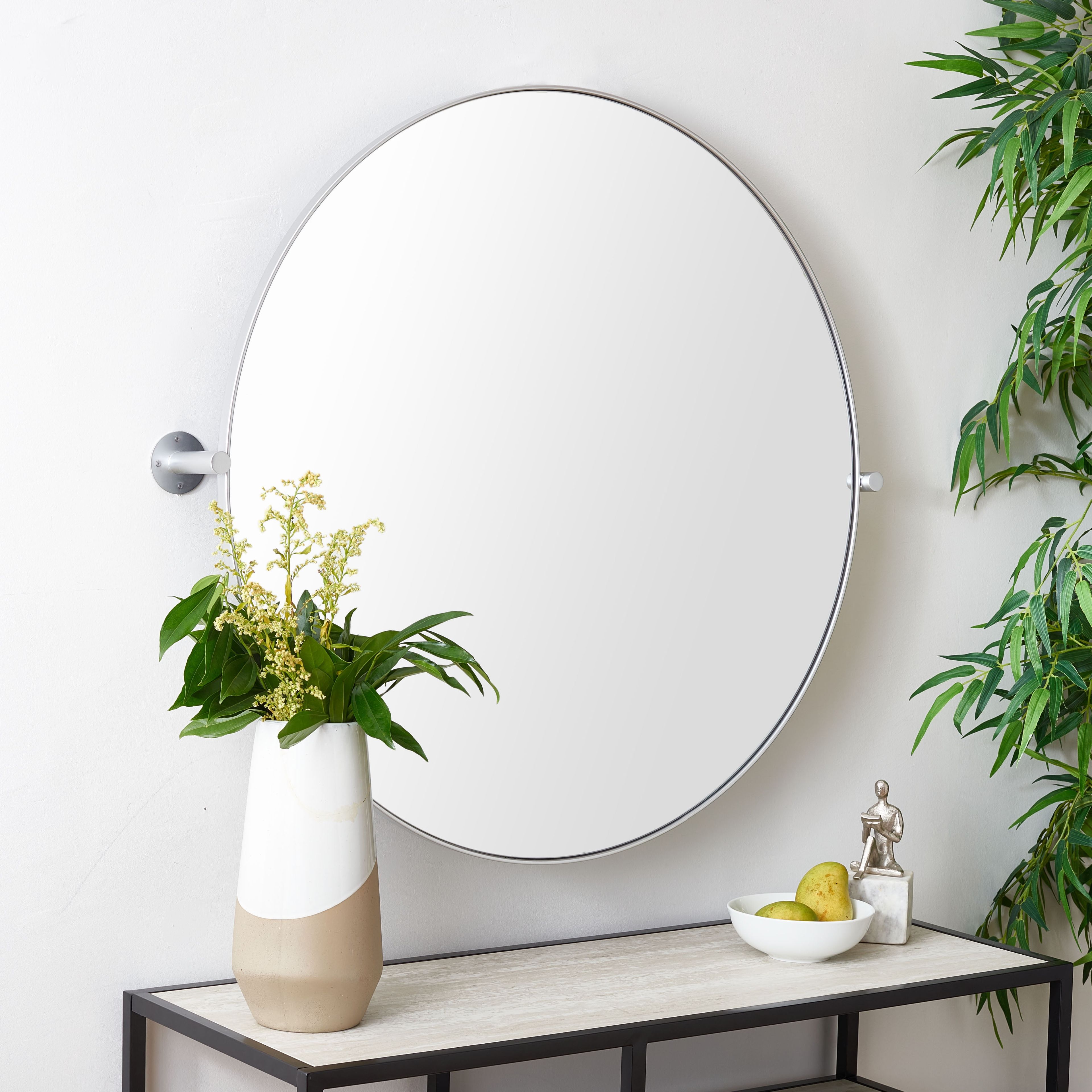 Eldia 36" Round Silver Polished Wood Frame Mirror