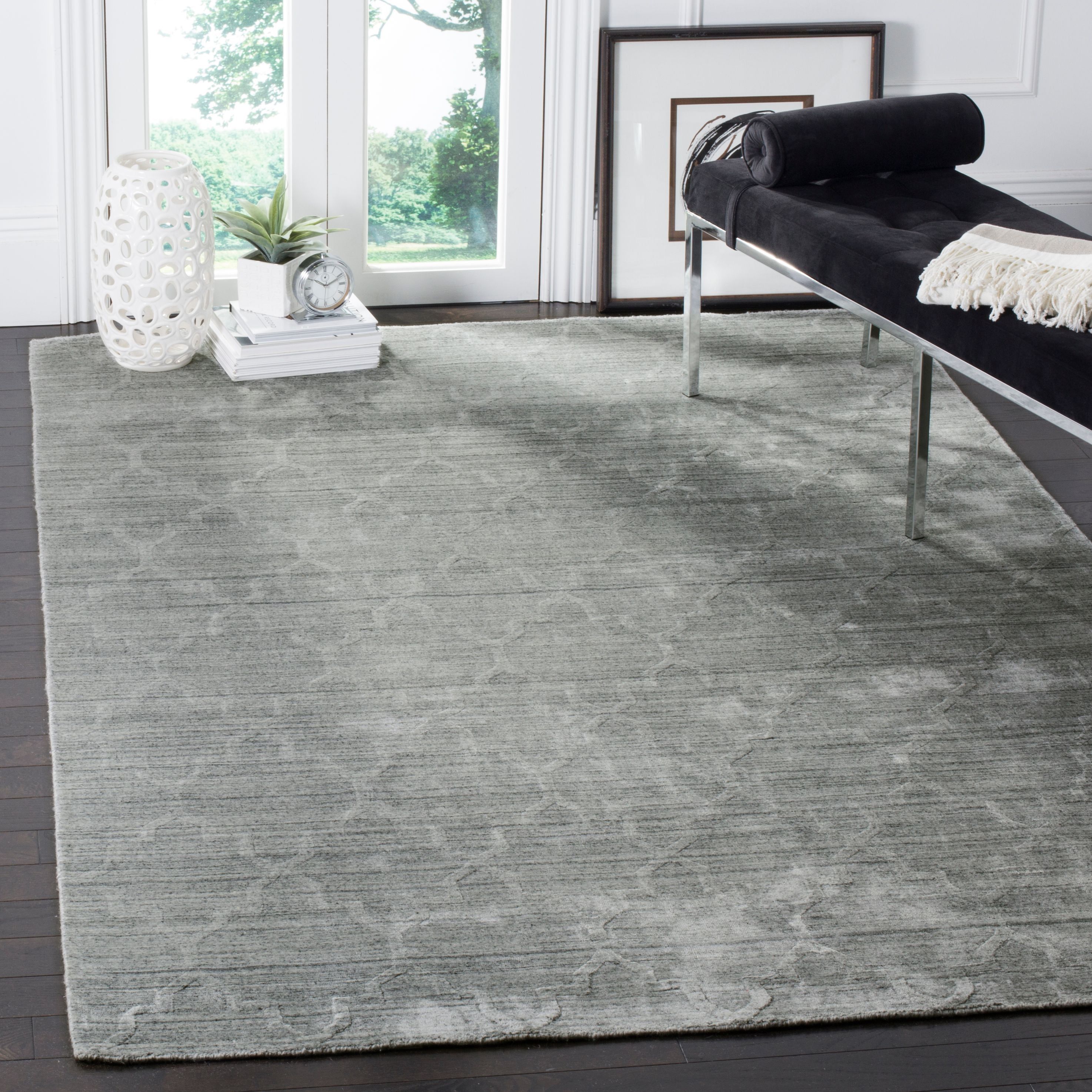 Gray Geometric Tufted Wool and Viscose 6' x 9' Area Rug