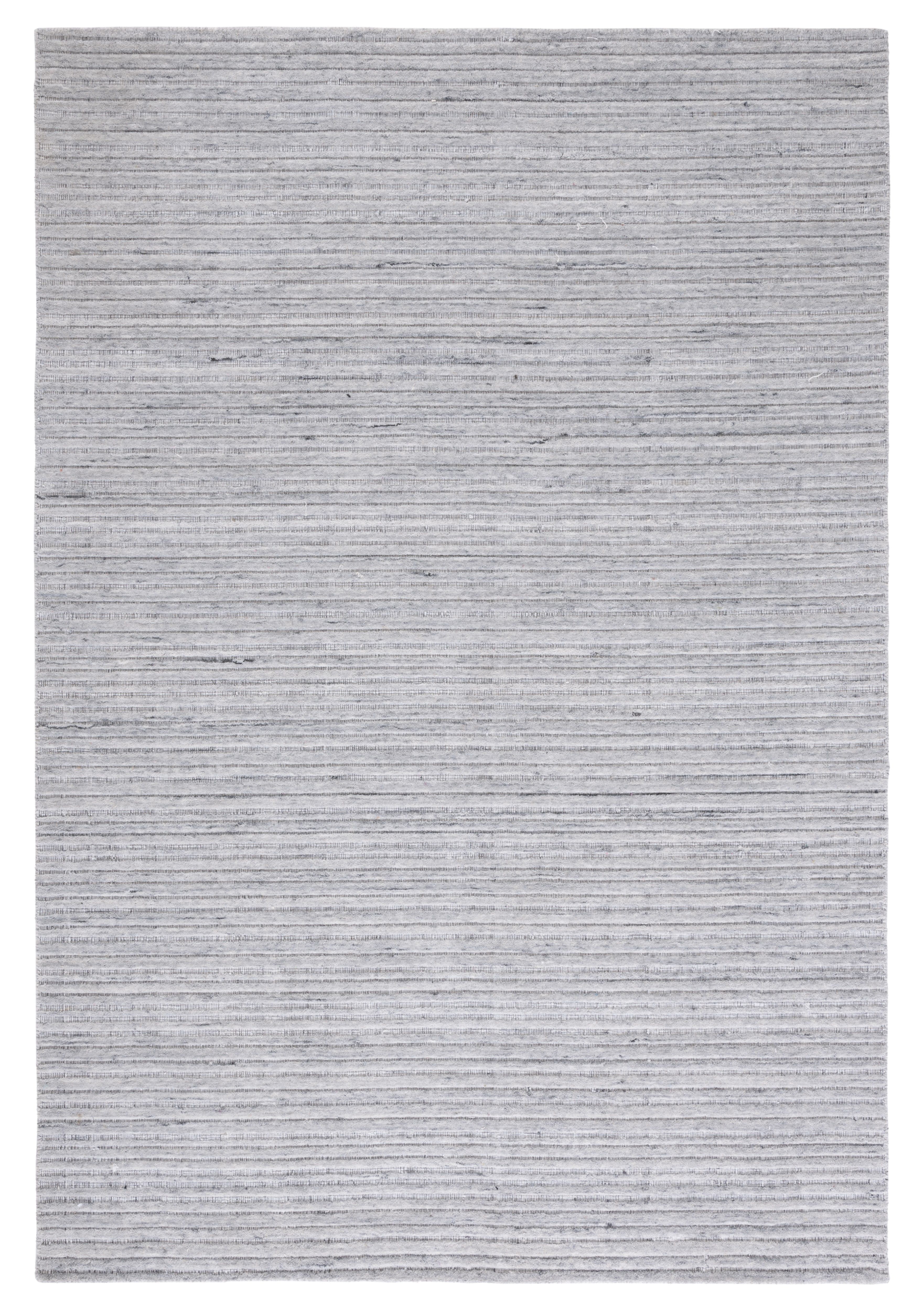 Handwoven Gray Wool and Viscose Striped Area Rug, 8' x 10'