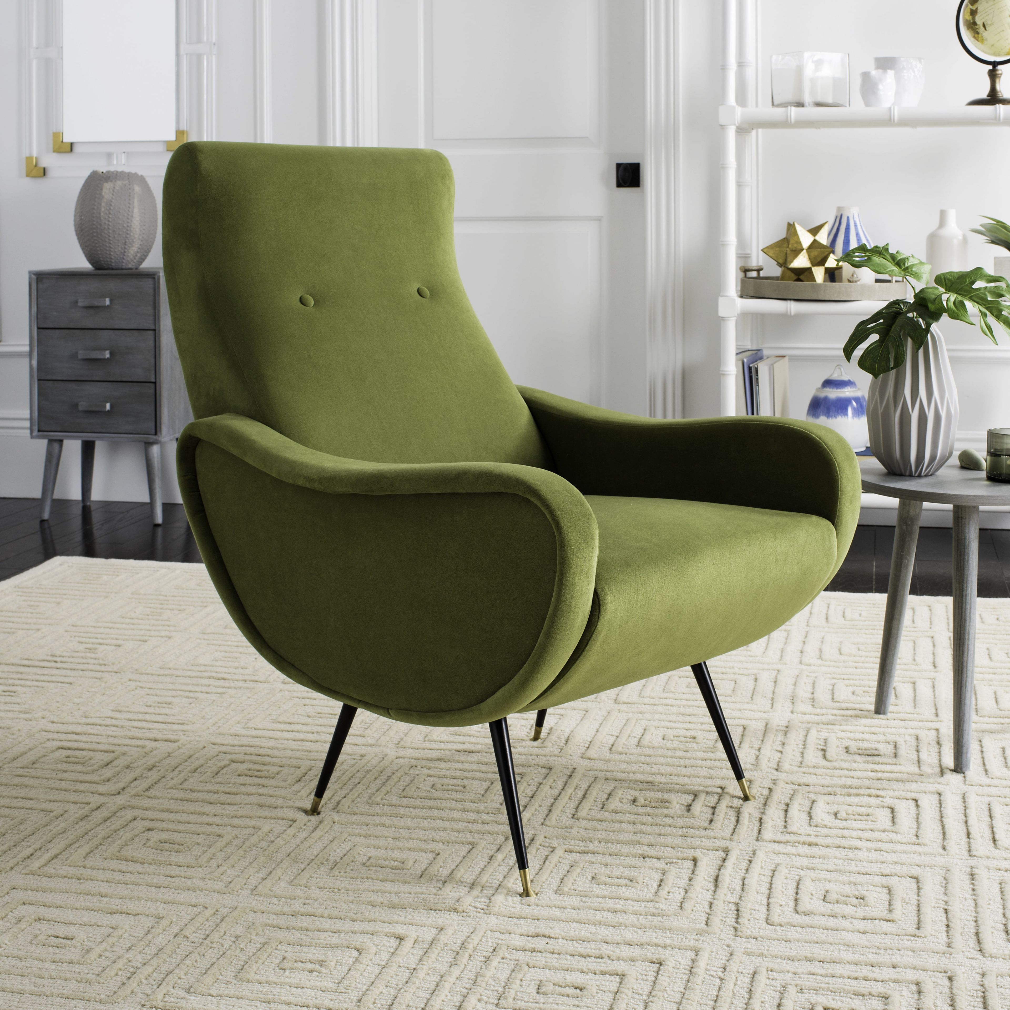 Hunter Green Velvet Mid-Century Modern Accent Chair