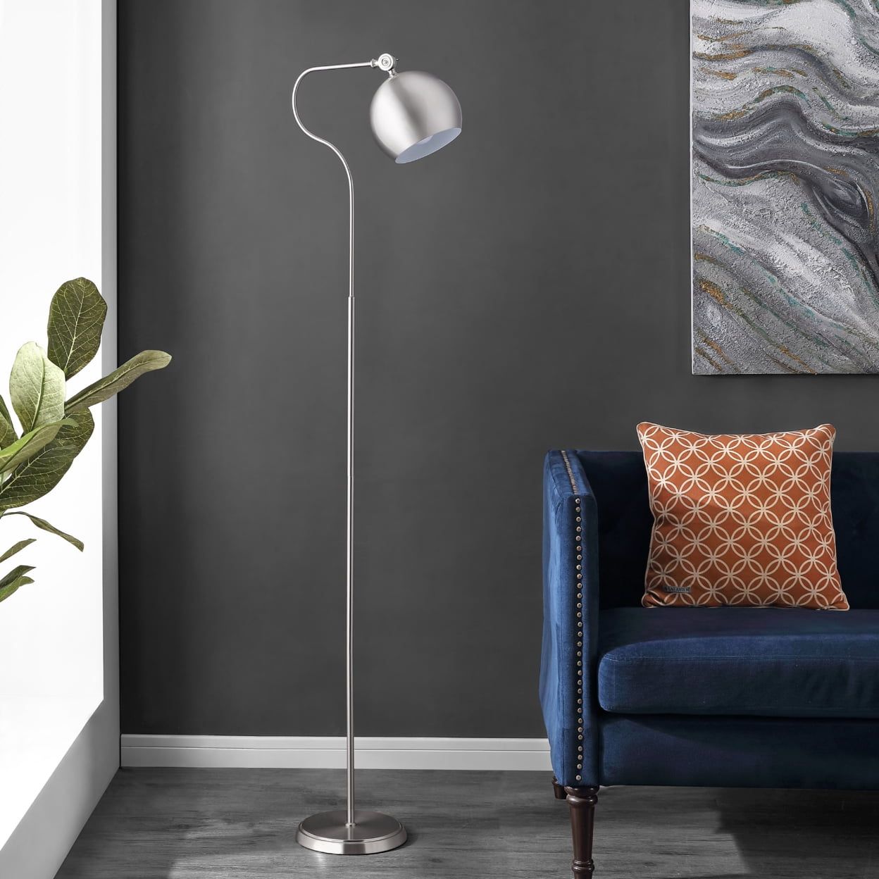 Elijah 64.5" Adjustable Nickel Arc Floor Lamp