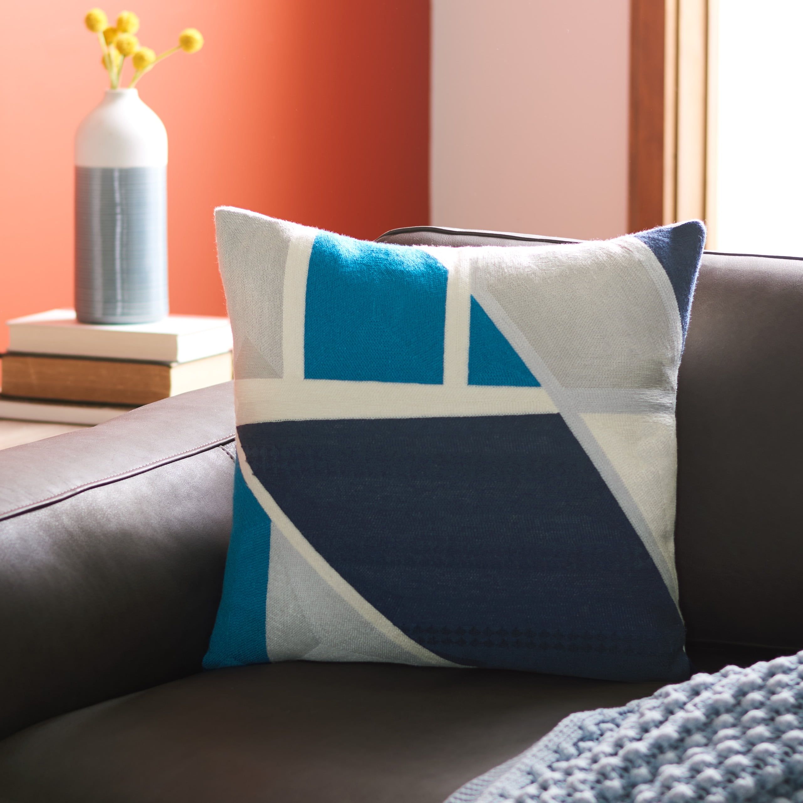 Ellania Blue and Gray Abstract Cotton Blend Throw Pillow