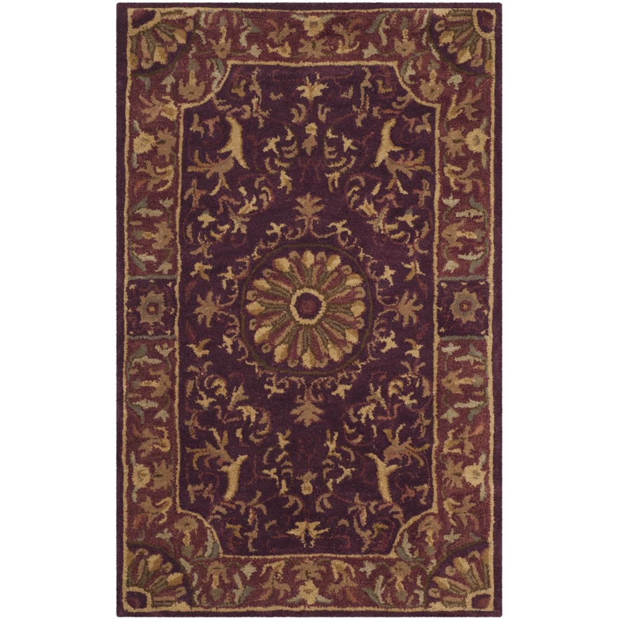 Handmade Burgundy Wool Floral Tufted Area Rug 2'6" x 4'