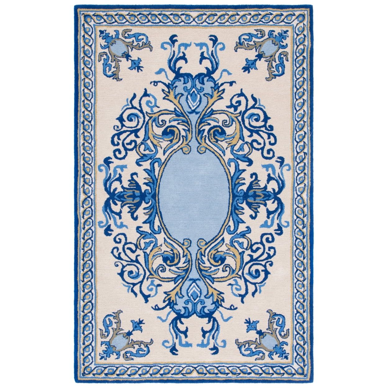 Empire Blue and Ivory Hand-Tufted Wool 3' x 5' Rug