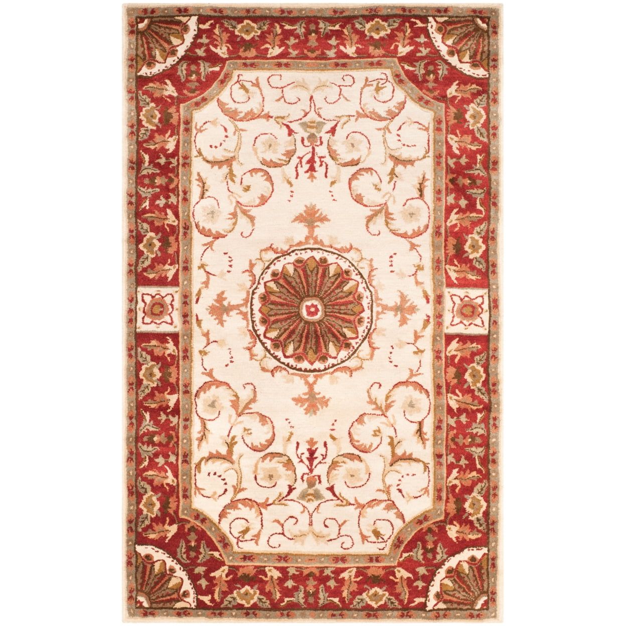 Ivory and Red Hand-Tufted Wool Rectangular Area Rug