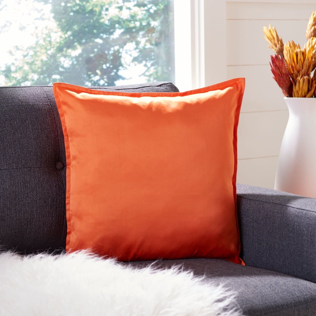 Erna 18'' Orange Satin Decorative Throw Pillow