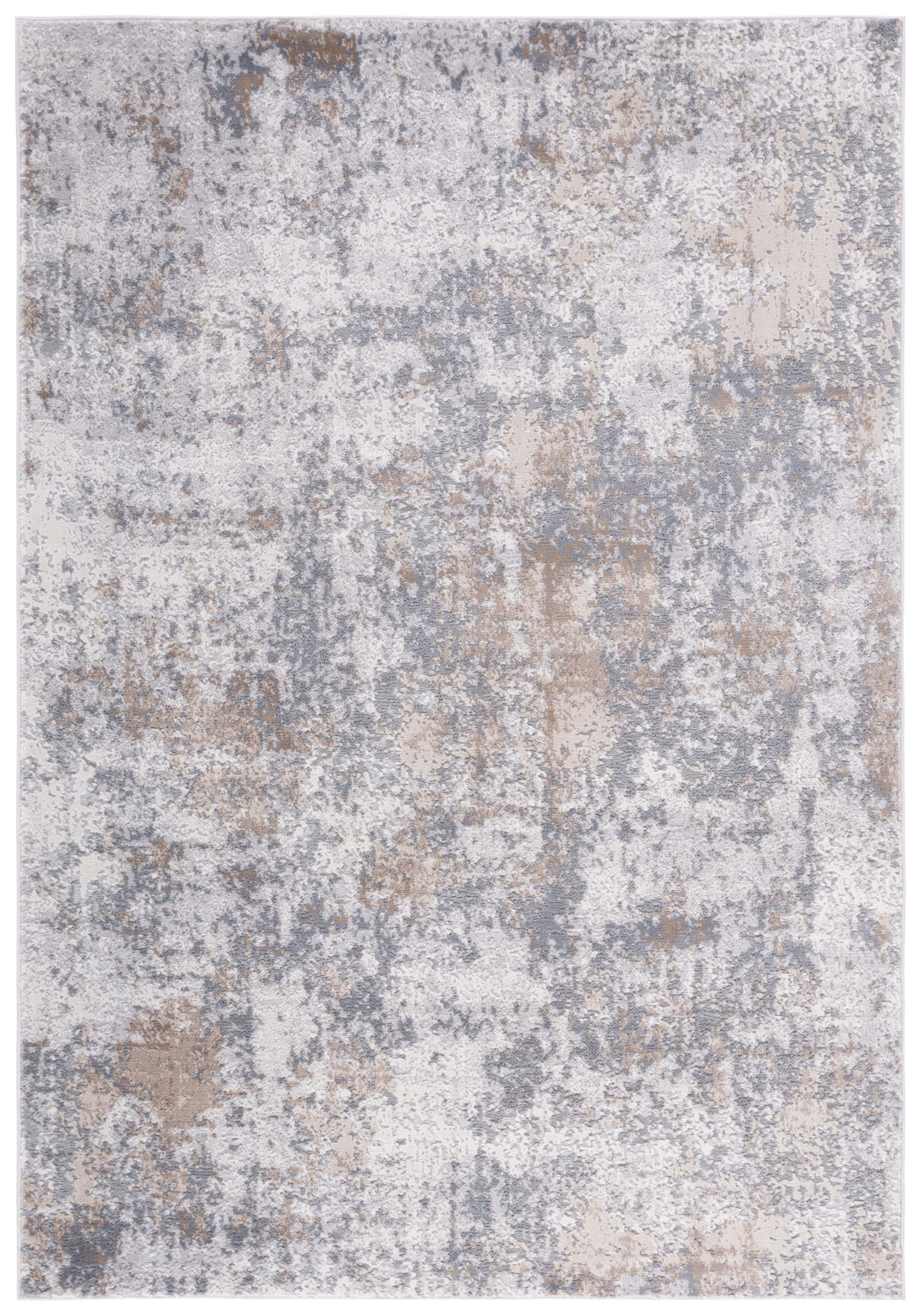 Gray and Beige 9' x 12' Stain-Resistant Synthetic Area Rug