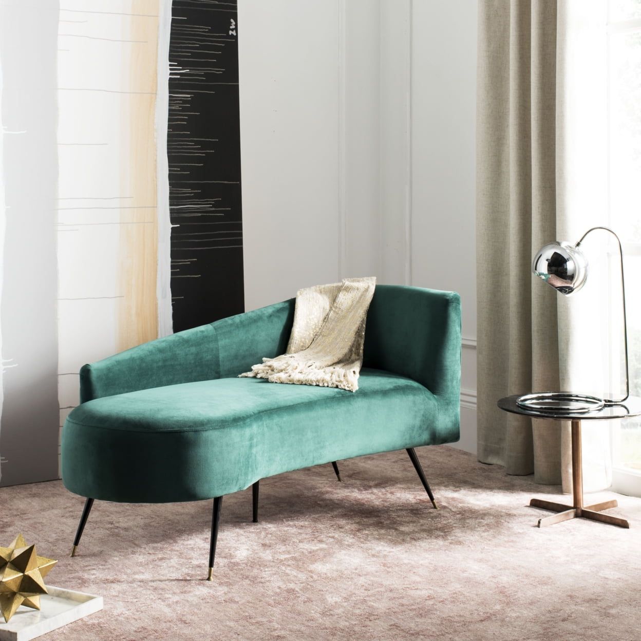 Evangeline 58'' Emerald Velvet and Black Metal Modern Settee