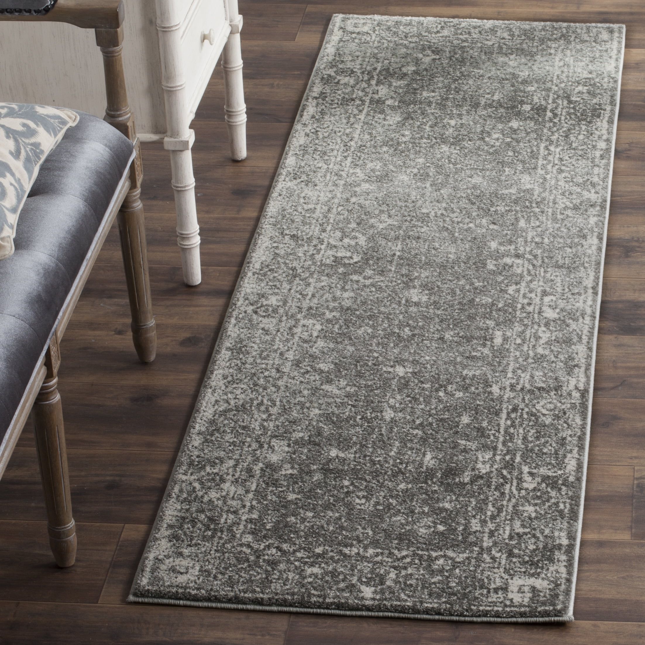 Evoke Grey and Ivory Synthetic Runner Rug, 2'2" x 17'