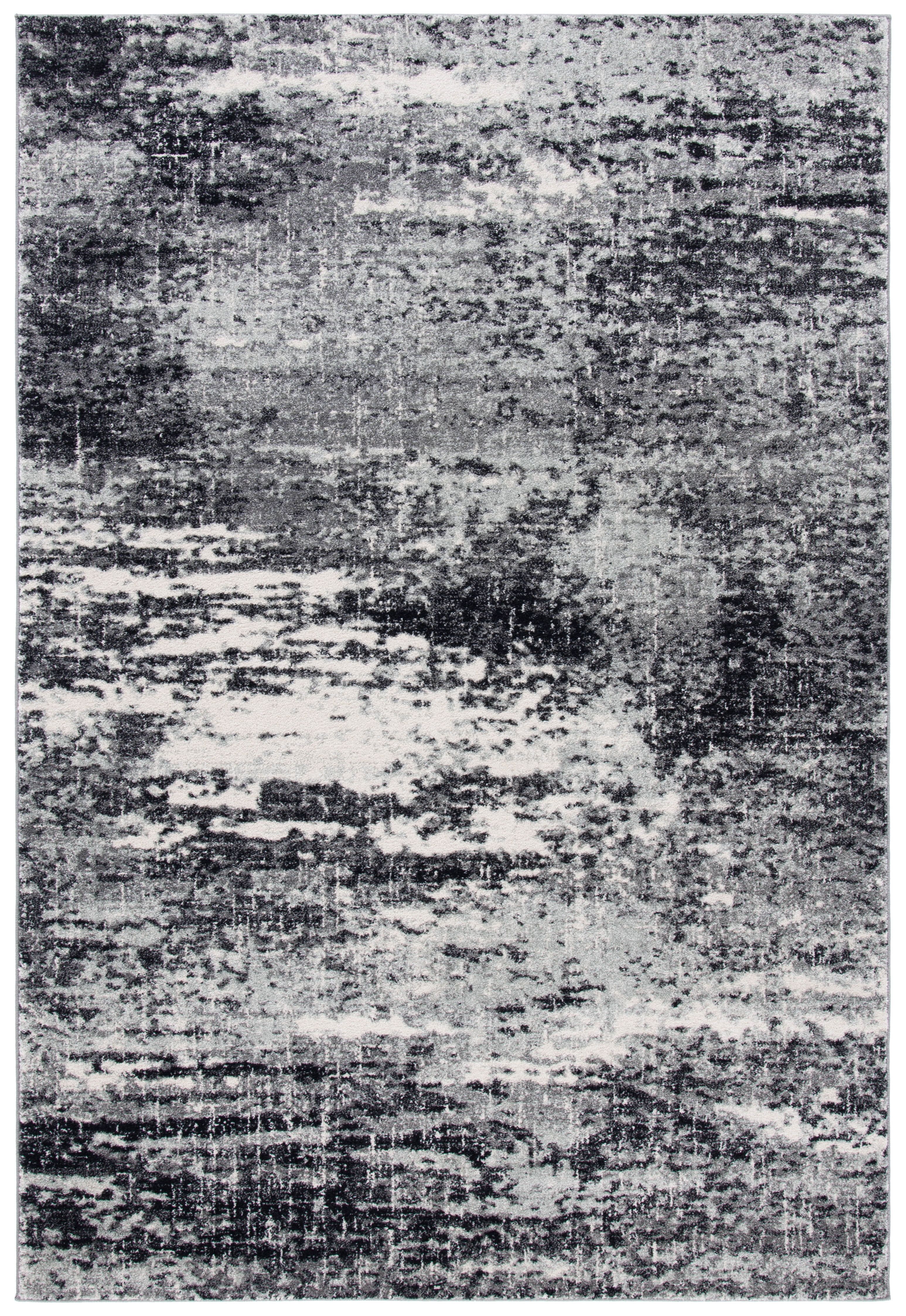 Ivory and Dark Grey Abstract 3' x 5' Stain-Resistant Rug